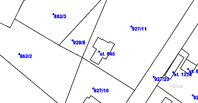 Parcela st. 645 v KÚ Hejnice, Katastrální mapa