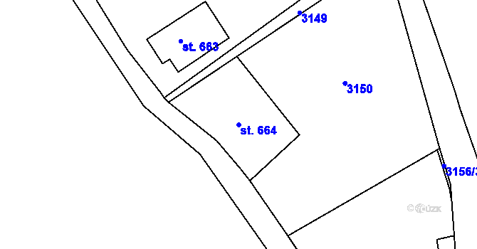 Parcela st. 664 v KÚ Hejnice, Katastrální mapa