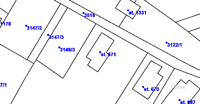 Parcela st. 671 v KÚ Hejnice, Katastrální mapa