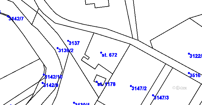 Parcela st. 672 v KÚ Hejnice, Katastrální mapa