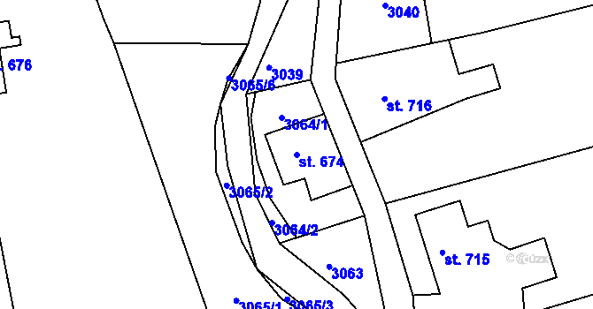 Parcela st. 674 v KÚ Hejnice, Katastrální mapa