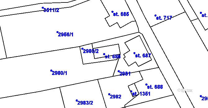 Parcela st. 686 v KÚ Hejnice, Katastrální mapa
