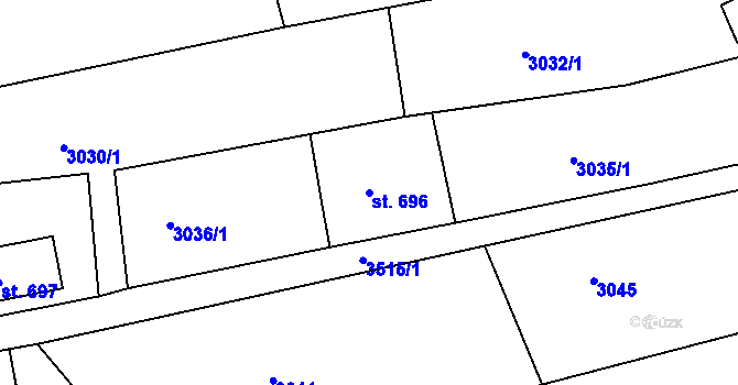 Parcela st. 696 v KÚ Hejnice, Katastrální mapa