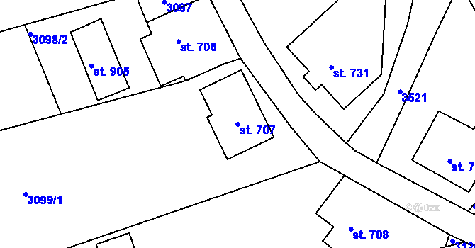 Parcela st. 707 v KÚ Hejnice, Katastrální mapa