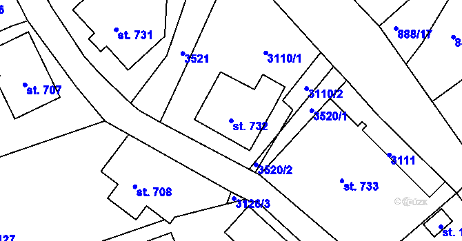 Parcela st. 732 v KÚ Hejnice, Katastrální mapa