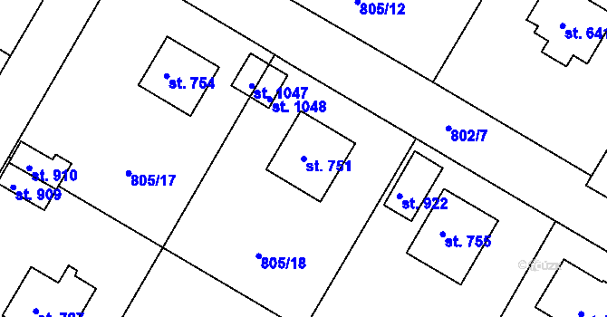 Parcela st. 751 v KÚ Hejnice, Katastrální mapa