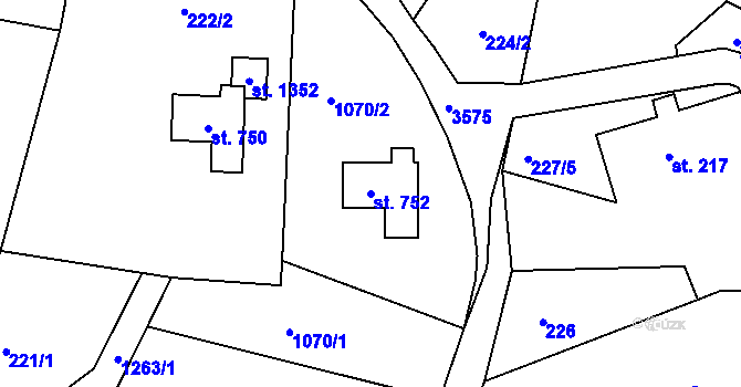 Parcela st. 752 v KÚ Hejnice, Katastrální mapa