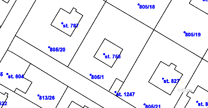 Parcela st. 756 v KÚ Hejnice, Katastrální mapa