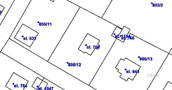 Parcela st. 760 v KÚ Hejnice, Katastrální mapa