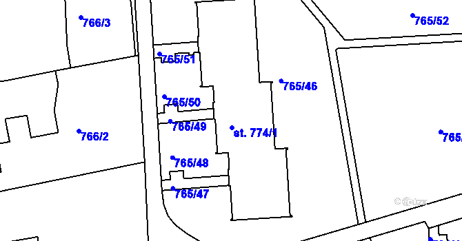 Parcela st. 774/2 v KÚ Hejnice, Katastrální mapa