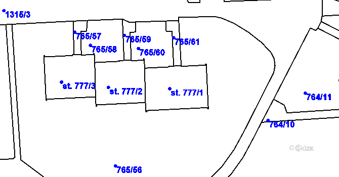 Parcela st. 777/1 v KÚ Hejnice, Katastrální mapa