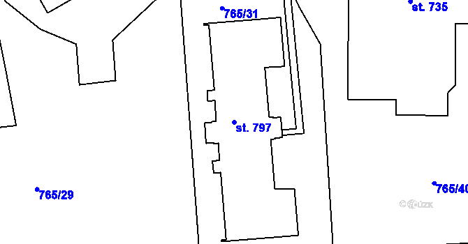 Parcela st. 797 v KÚ Hejnice, Katastrální mapa
