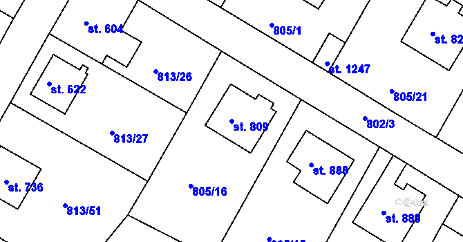 Parcela st. 809 v KÚ Hejnice, Katastrální mapa
