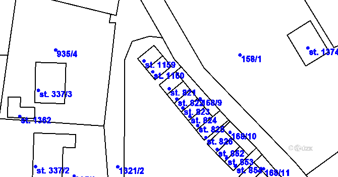 Parcela st. 821 v KÚ Hejnice, Katastrální mapa