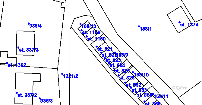 Parcela st. 822 v KÚ Hejnice, Katastrální mapa