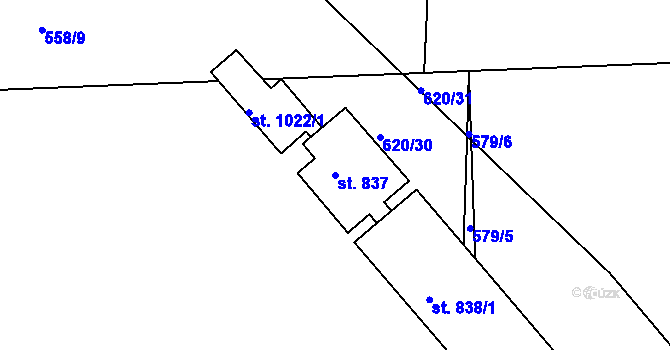 Parcela st. 837 v KÚ Hejnice, Katastrální mapa