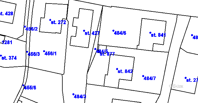 Parcela st. 877 v KÚ Hejnice, Katastrální mapa