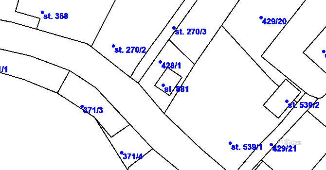 Parcela st. 881 v KÚ Hejnice, Katastrální mapa