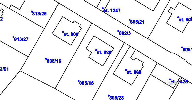 Parcela st. 888 v KÚ Hejnice, Katastrální mapa