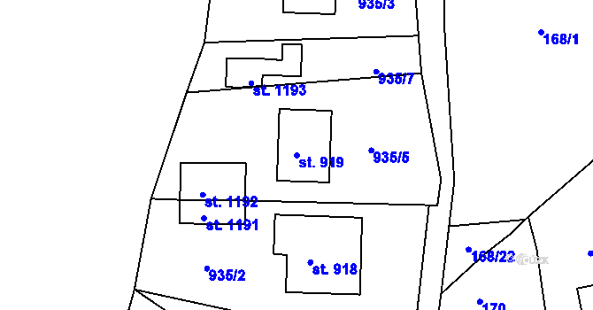 Parcela st. 919 v KÚ Hejnice, Katastrální mapa
