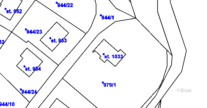 Parcela st. 1033 v KÚ Hejnice, Katastrální mapa