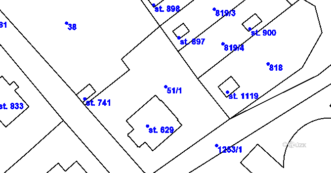 Parcela st. 51/1 v KÚ Hejnice, Katastrální mapa