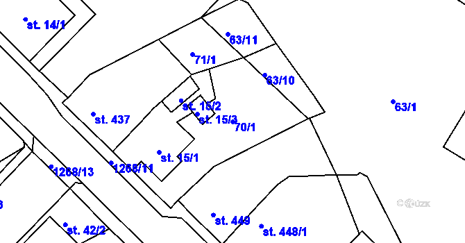Parcela st. 70/1 v KÚ Hejnice, Katastrální mapa