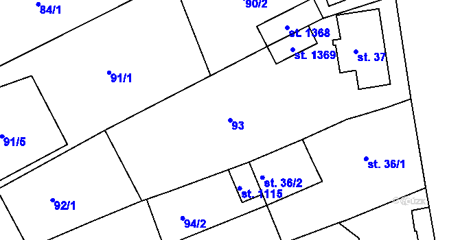 Parcela st. 93 v KÚ Hejnice, Katastrální mapa