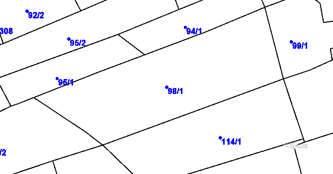 Parcela st. 98/1 v KÚ Hejnice, Katastrální mapa