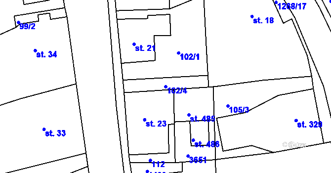 Parcela st. 102/4 v KÚ Hejnice, Katastrální mapa