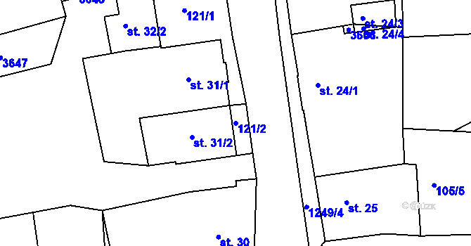 Parcela st. 121/2 v KÚ Hejnice, Katastrální mapa