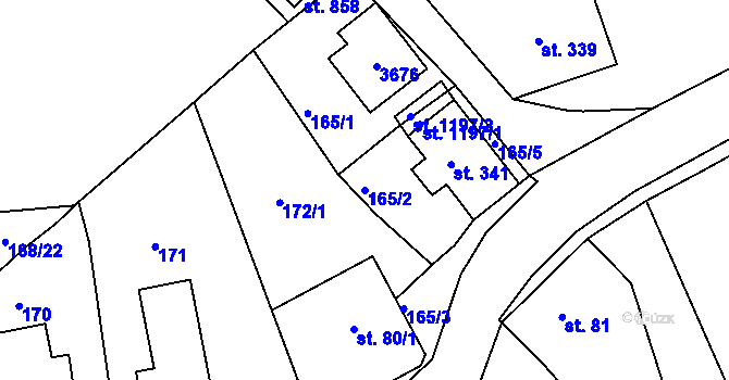 Parcela st. 165/2 v KÚ Hejnice, Katastrální mapa