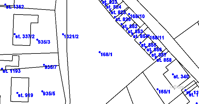 Parcela st. 168/1 v KÚ Hejnice, Katastrální mapa