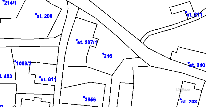 Parcela st. 216 v KÚ Hejnice, Katastrální mapa