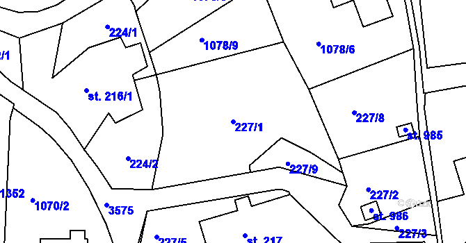 Parcela st. 227/1 v KÚ Hejnice, Katastrální mapa