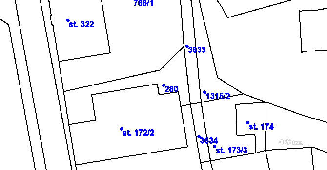 Parcela st. 280 v KÚ Hejnice, Katastrální mapa