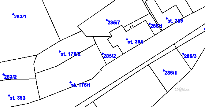 Parcela st. 285/2 v KÚ Hejnice, Katastrální mapa