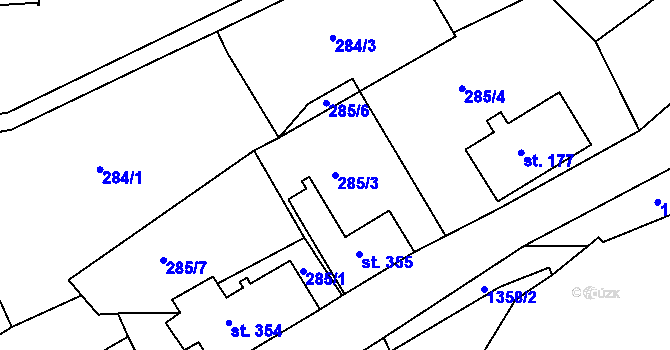 Parcela st. 285/3 v KÚ Hejnice, Katastrální mapa
