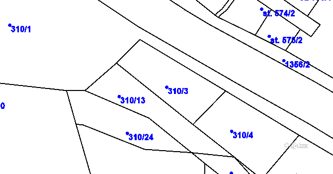 Parcela st. 310/3 v KÚ Hejnice, Katastrální mapa