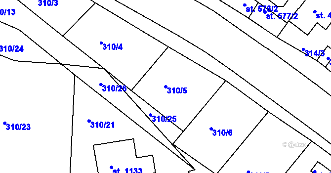 Parcela st. 310/5 v KÚ Hejnice, Katastrální mapa