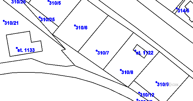 Parcela st. 310/7 v KÚ Hejnice, Katastrální mapa