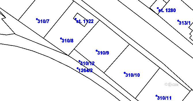Parcela st. 310/9 v KÚ Hejnice, Katastrální mapa