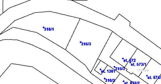 Parcela st. 316/3 v KÚ Hejnice, Katastrální mapa
