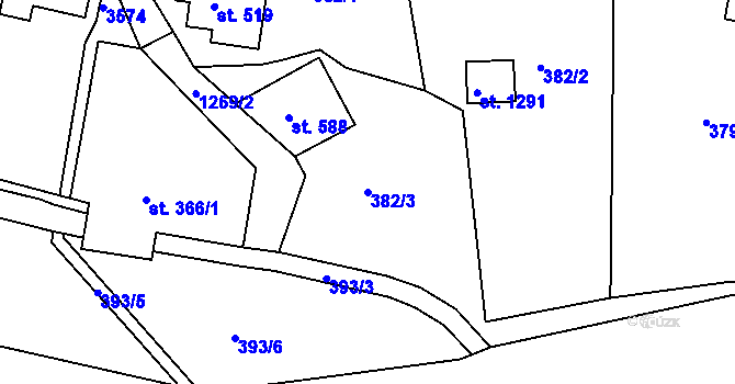 Parcela st. 382/3 v KÚ Hejnice, Katastrální mapa