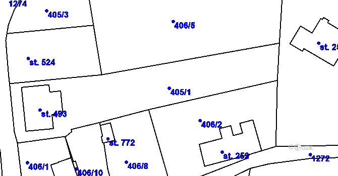 Parcela st. 405/1 v KÚ Hejnice, Katastrální mapa
