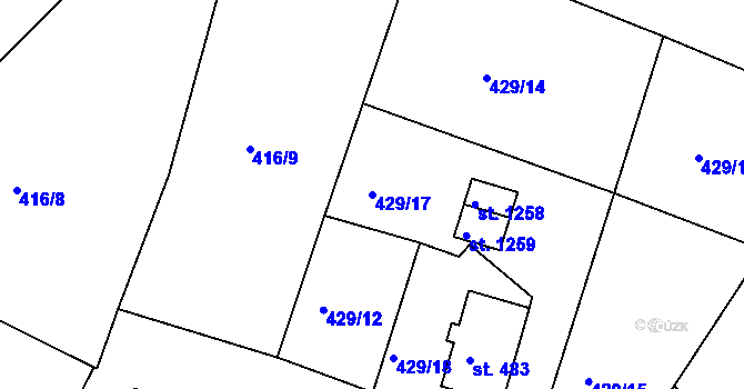 Parcela st. 429/17 v KÚ Hejnice, Katastrální mapa