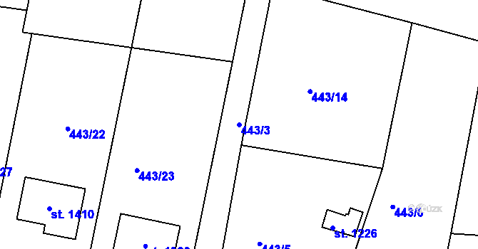 Parcela st. 443/3 v KÚ Hejnice, Katastrální mapa