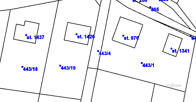 Parcela st. 443/4 v KÚ Hejnice, Katastrální mapa