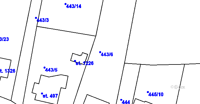 Parcela st. 443/6 v KÚ Hejnice, Katastrální mapa