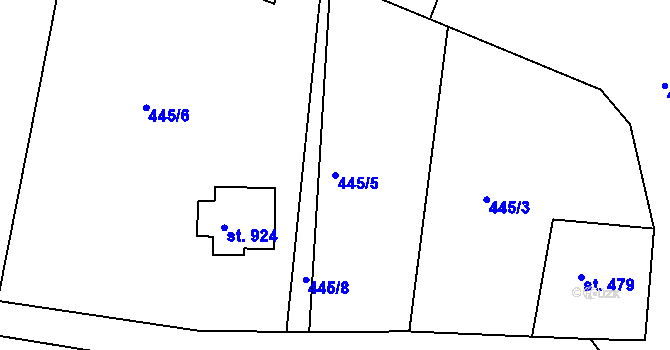 Parcela st. 445/5 v KÚ Hejnice, Katastrální mapa